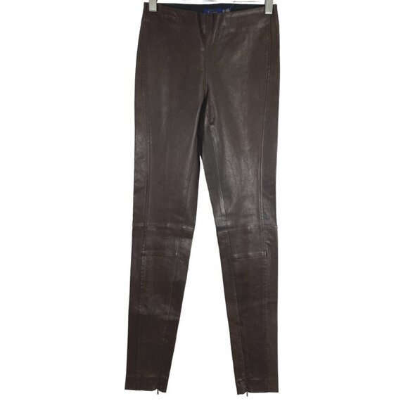 Polo‎ Ralph Lauren Leggings Pants XS Lamb Leather Stretch Brown Leg Zip PT-1751